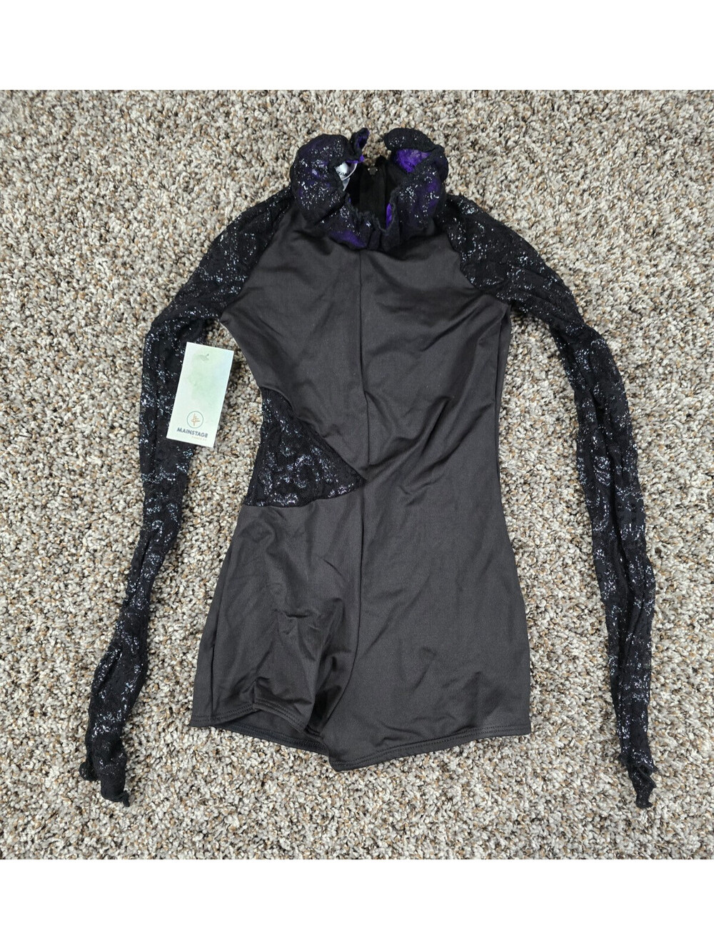 Alexandra Girls Sz 10 Long Sleeve Dance Leotard Black Lace